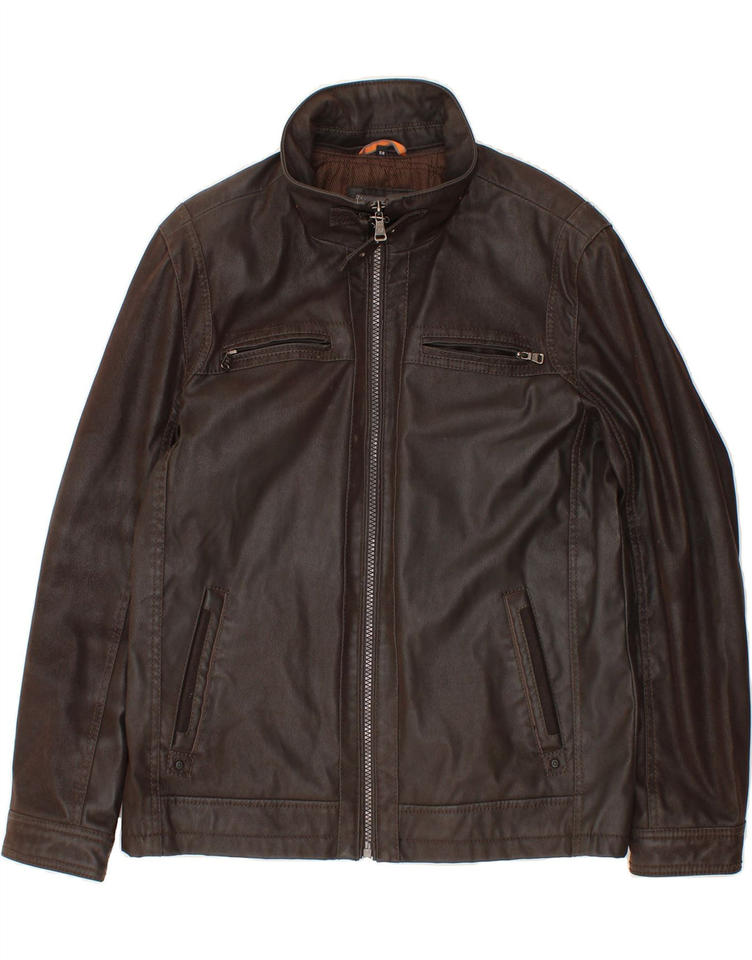 DNR Mens Leather Jacket IT 56 3XL Brown Leather