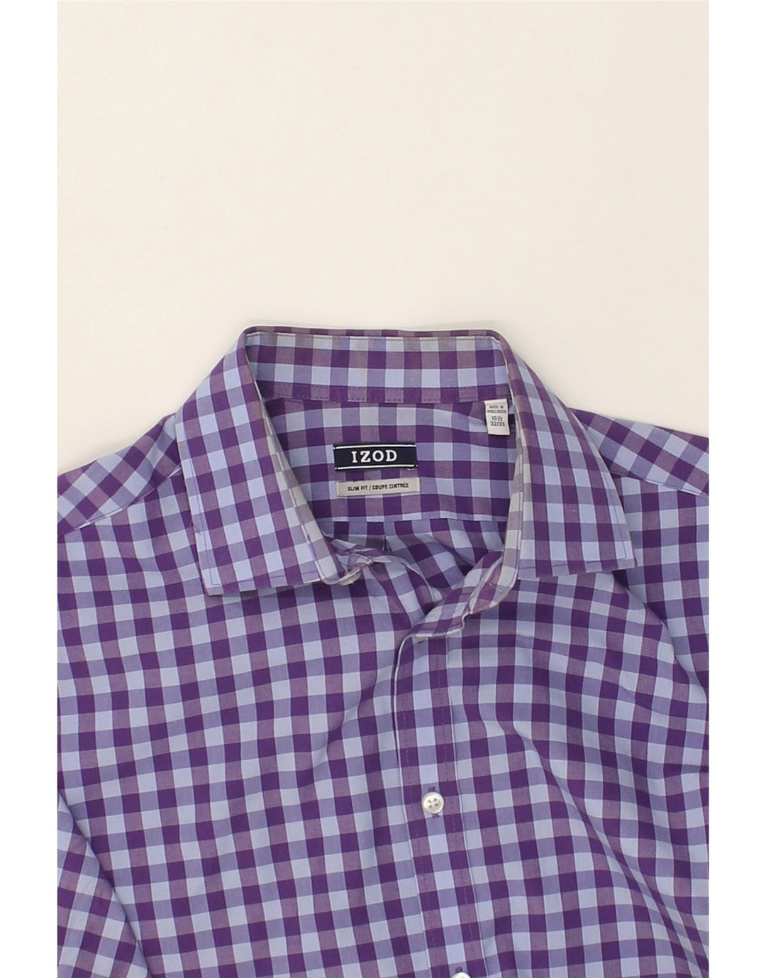 IZOD Mens Slim Fit Shirt Size 15 1/2 Medium Purple Gingham Cotton | Vintage Izod | Thrift | Second-Hand Izod | Used Clothing | Messina Hembry 