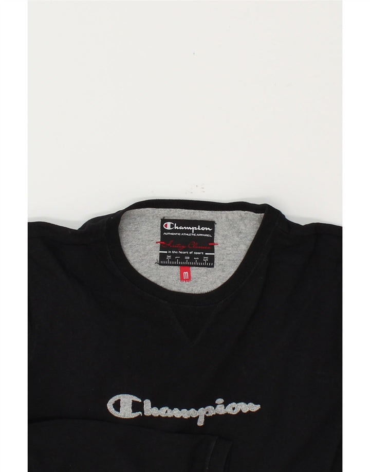 CHAMPION Womens Graphic Top Long Sleeve UK 12 Medium Black Cotton Vintage Champion and Second-Hand Champion from Messina Hembry 