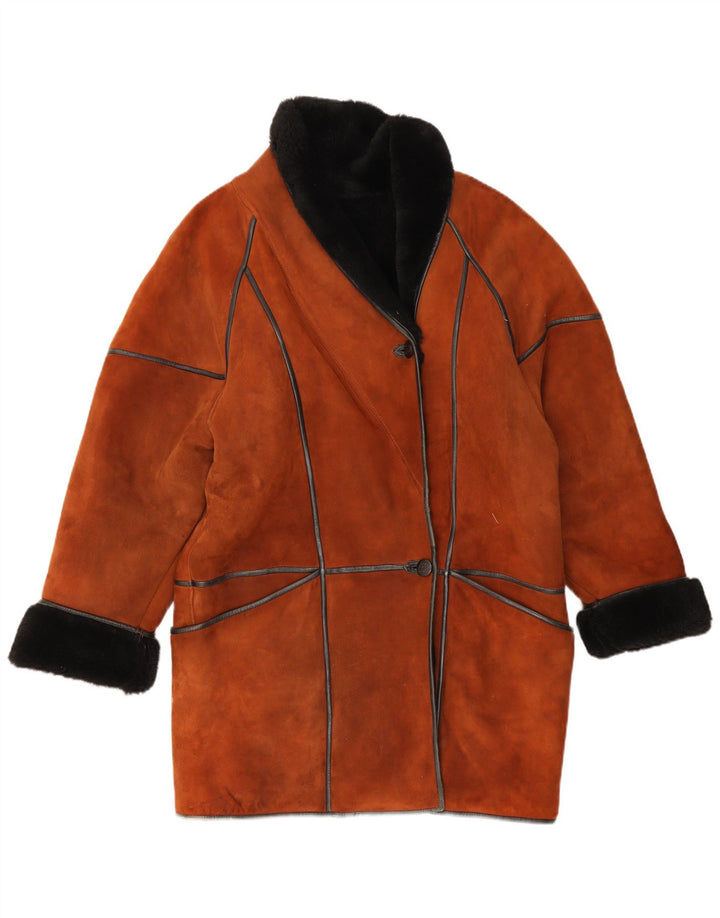 Vintage Womens Oversized Shearling Coat EU 38 Medium Brown
