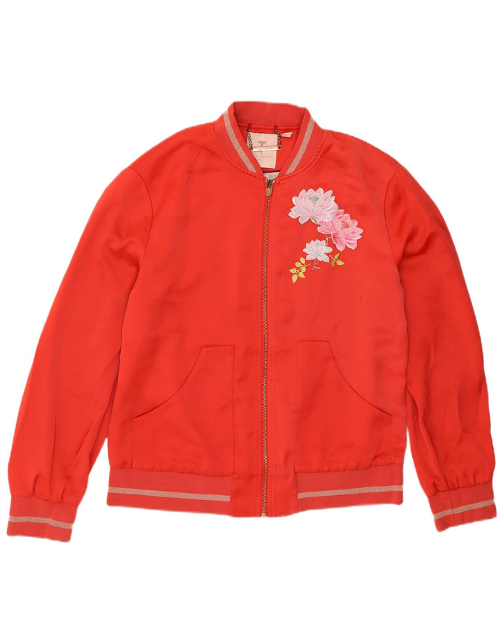 Ted Baker Womens Bomber Jacket UK 12 Medium Red Floral Polyester