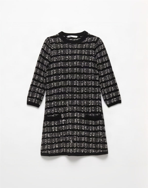 Zara Womens 3/4 Sleeve Oversized Jumper Dress UK 10 Small Black Check