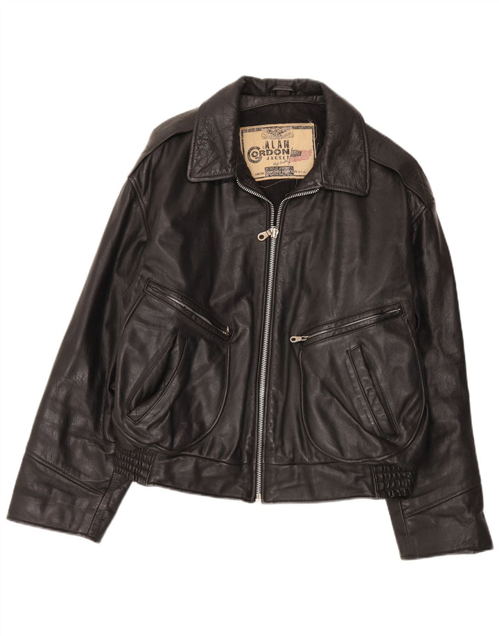 Alan Gordon Herre Læder Bomber Jacket UK 38 Medium Sort