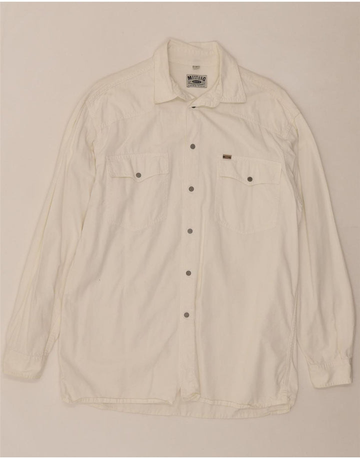 MUSTANG Mens Shirt Size 16 Large White Cotton Vintage Mustang and Second-Hand Mustang from Messina Hembry 