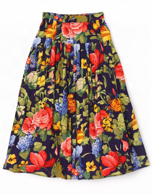 Oilily Damen-Maxirock mit Falten, Größe L, W30, mehrfarbig, Blumenmuster, Viskose