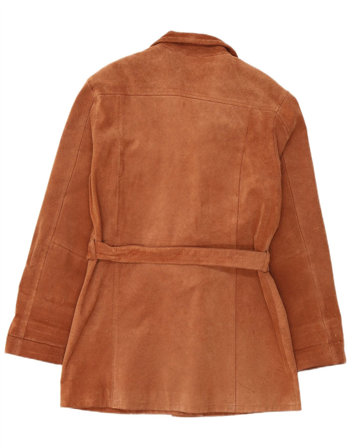 Giacca vintage in pelle scamosciata da donna UK 14 in pelle marrone medio