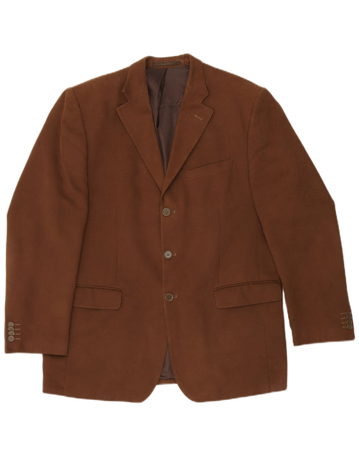 ROBBIE Mens 3 Button Blazer Jacket UK 42 XL Brown Polyester