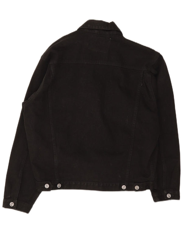 Jaqueta jeans Jinglers masculina solta ajuste Reino Unido 36 algodão preto pequeno