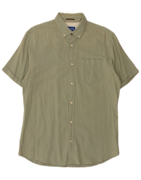 Jack & Jones Mens Short Sleeve Shirt Medium Green Spotted
