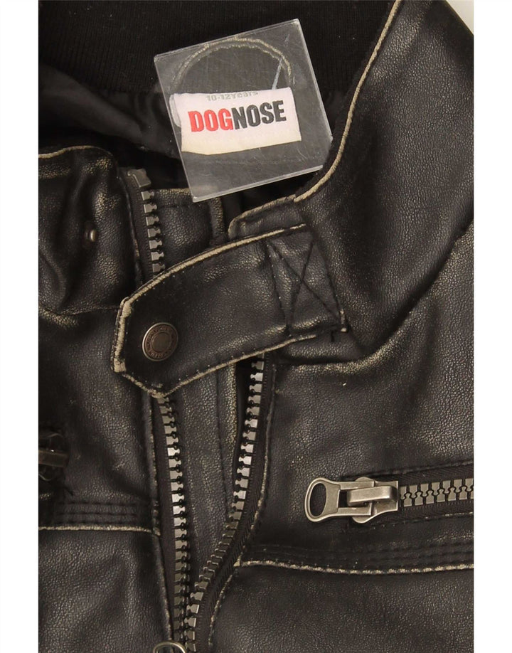 Dognose Boys Bomber Leather Jacket 10-11 Years Black
