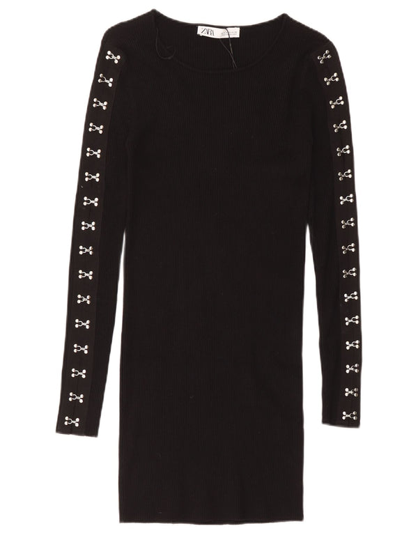 Zara Robe pull à manches longues pour femme UK 8 Small Noir Viscose