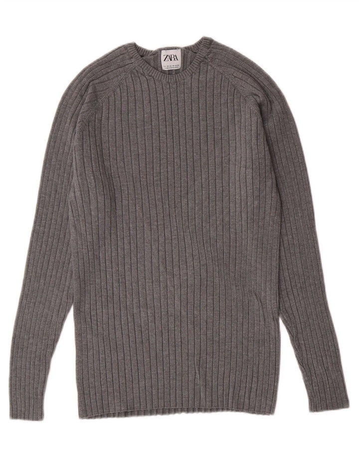 ZARA Womens Crew Neck Jumper Sweater UK 12 Medium Grey Viscose Vintage Zara and Second-Hand Zara from Messina Hembry 