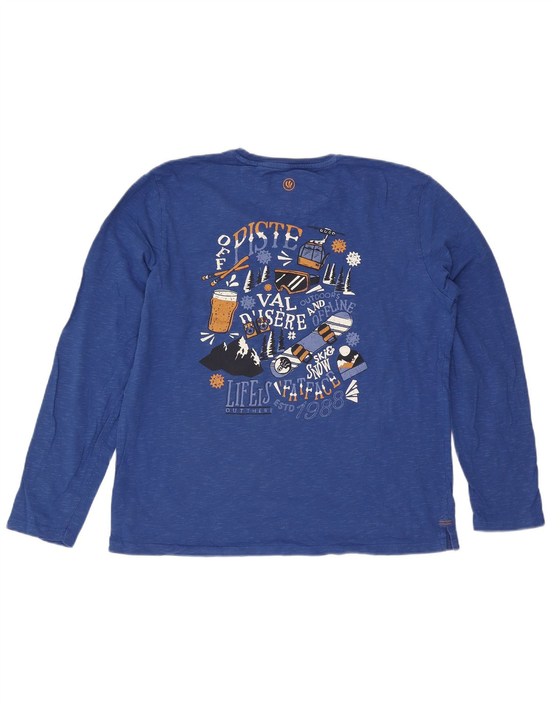 Fat Face Mens Graphic Top Long Sleeve Large Blue Flecked Cotton