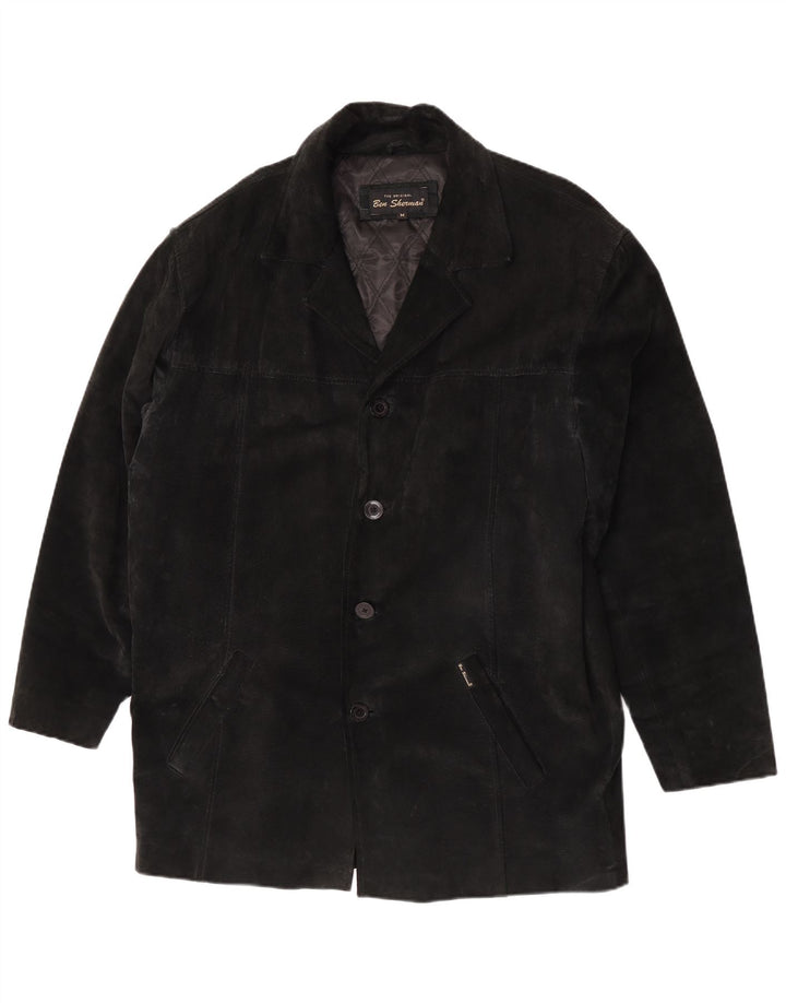 Ben Sherman Mens Suede Windbreaker Coat UK 38 Medium Black Leather