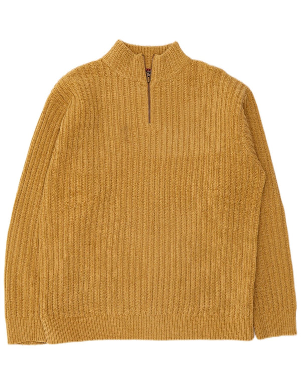 Rifle Mens Zip Neck Jumper Sweater XL Yellow Acrylic
