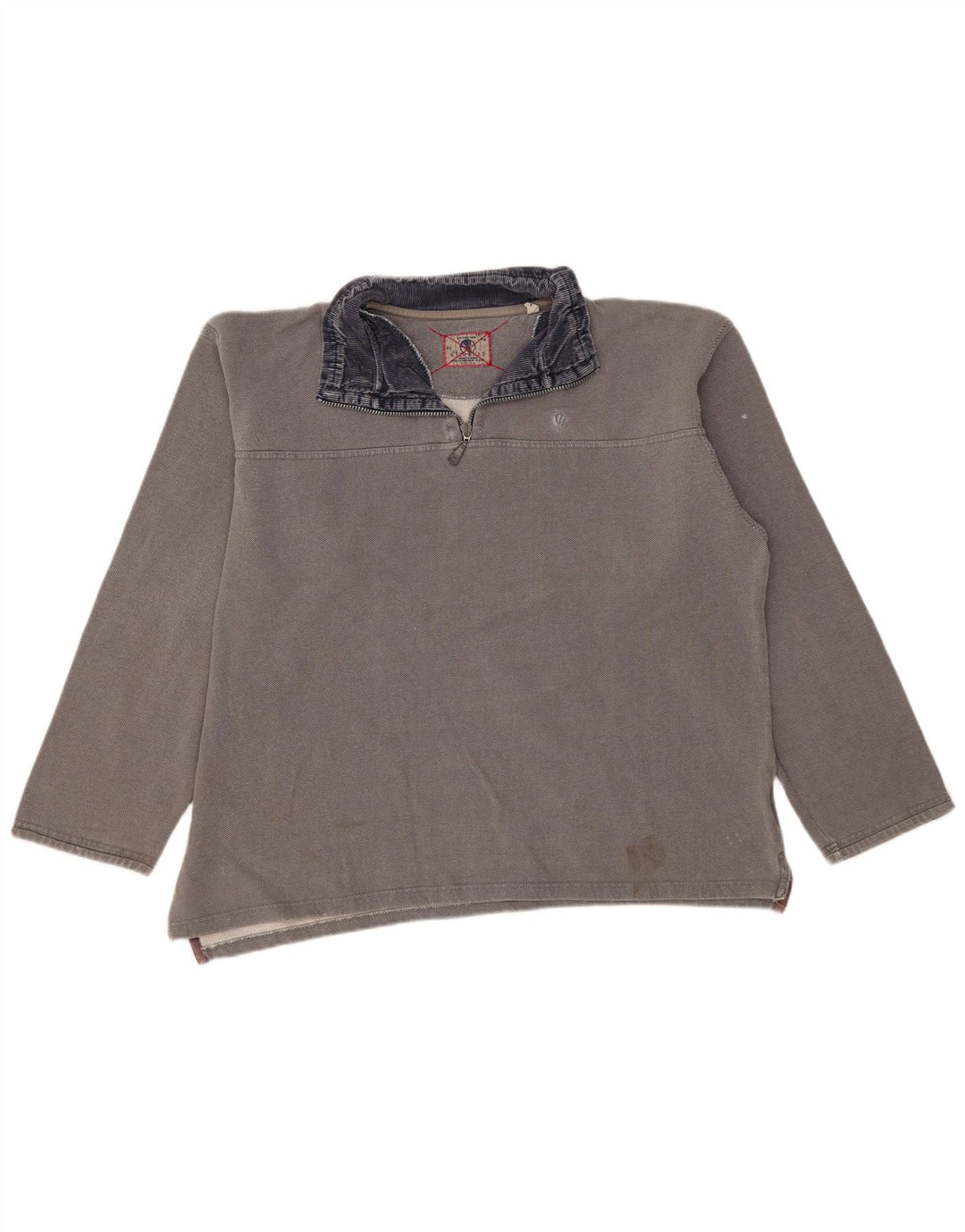 Fat Face Sweat-shirt à col zippé pour homme en coton gris Taille L