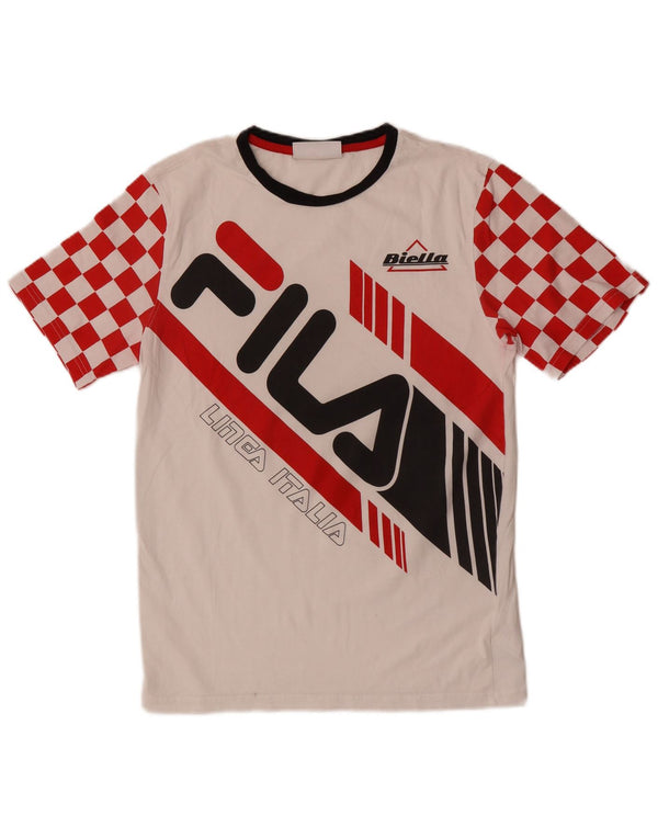 T-shirt grafica da uomo Fila Top Small in cotone geometrico bianco