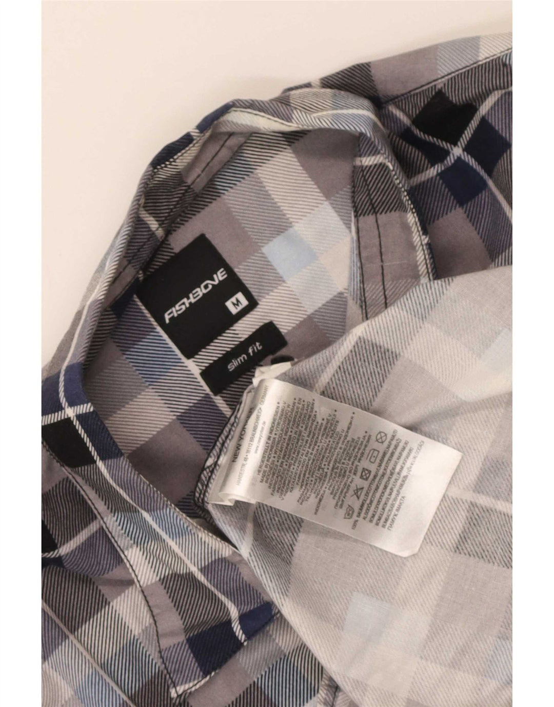 Fishbone Slim-Fit-Flanellhemd für Herren aus mittelblau karierter Baumwolle