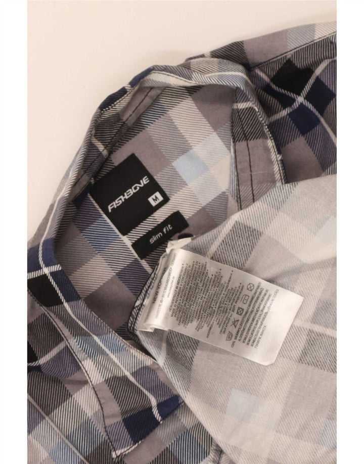 Fishbone Slim-Fit-Flanellhemd für Herren aus mittelblau karierter Baumwolle
