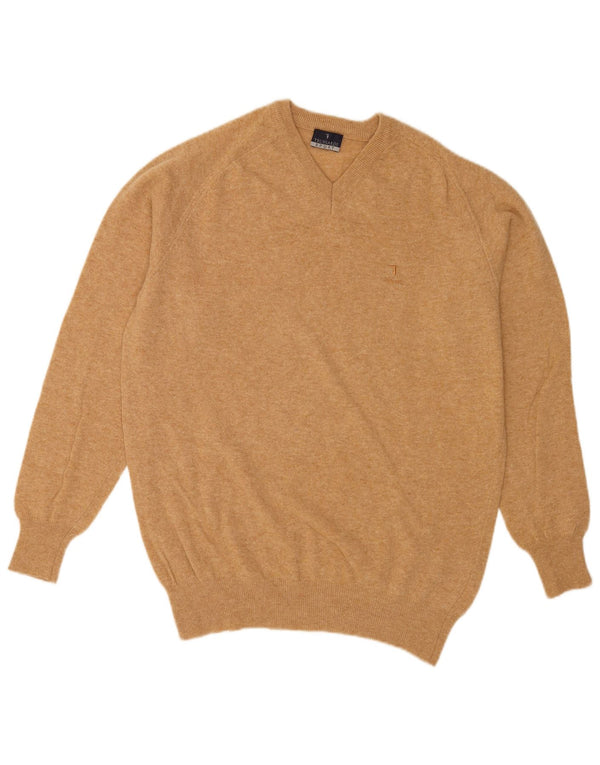 Trussardi Homme Coupe Regular Col V Pull Large Beige Laine
