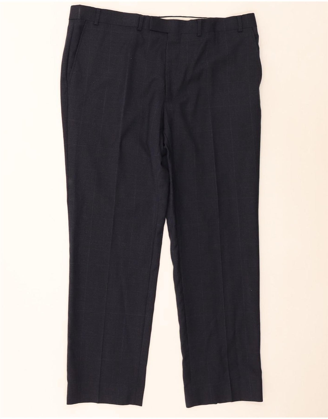 Marks & Spencer Mens Straight Suit Trousers W38 L29 Navy Blue Check Wool
