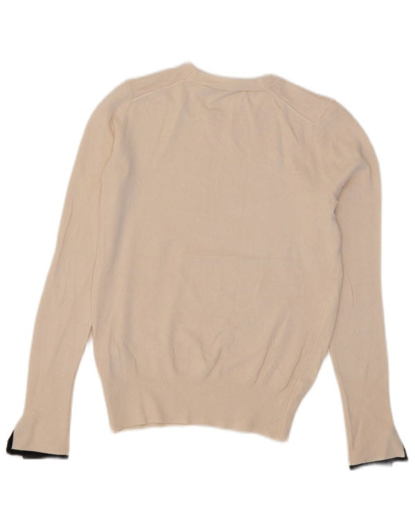 Zara Womens Crop Crew Neck Jumper Sweater UK 10 Small Beige Viscose