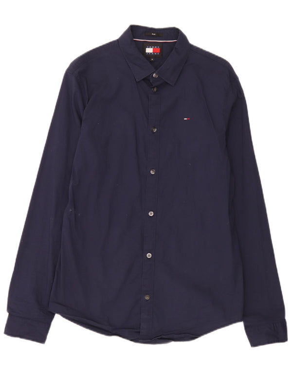 Tommy Hilfiger Mens Slim Shirt Medium Navy Blue Cotton