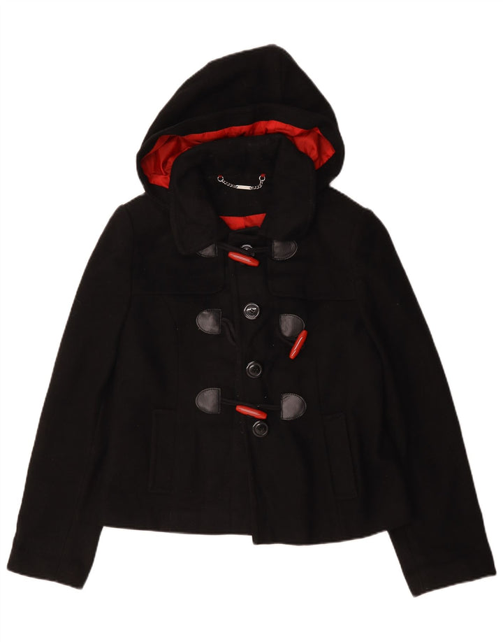 Laura Ashley Womens Hooded Duffle Jacket UK 12 Medium Black Wool