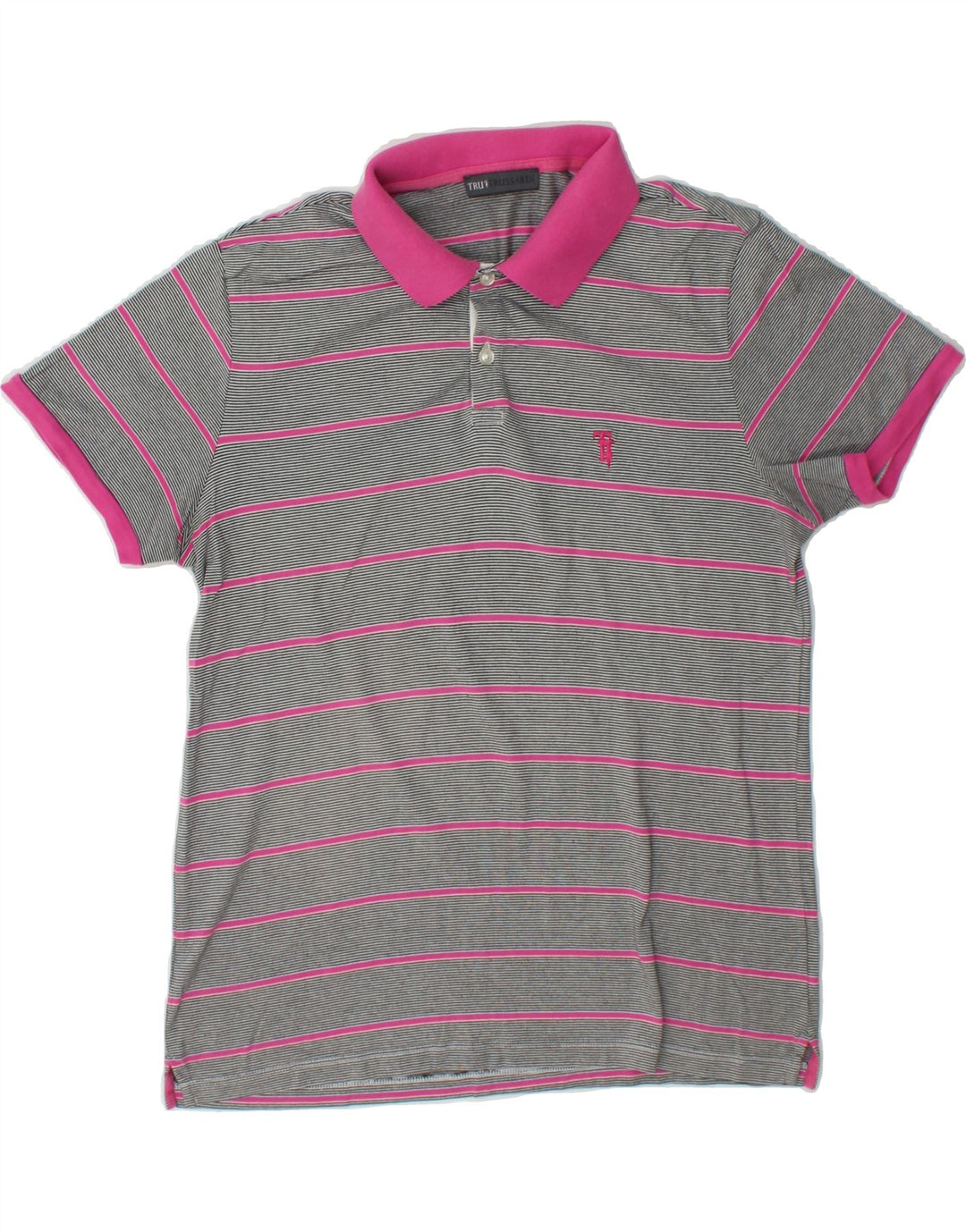 TRUSSARDI Mens Polo Shirt Small Grey Striped Cotton Vintage Trussardi and Second-Hand Trussardi from Messina Hembry 