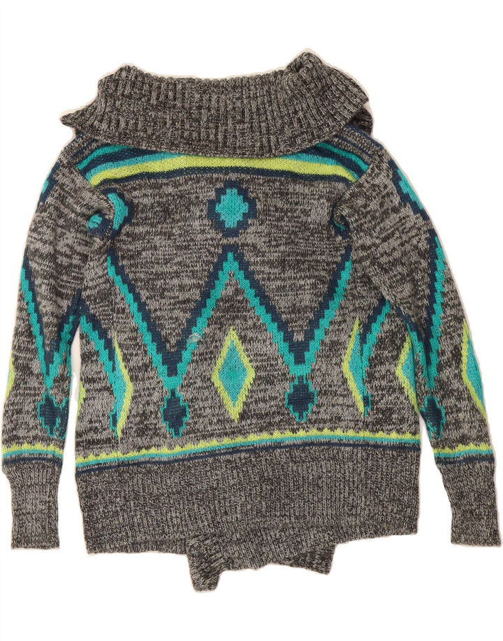 ROXY Womens Cardigan Sweater UK 10 Small Grey Argyle/Diamond Acrylic Vintage Roxy and Second-Hand Roxy from Messina Hembry 