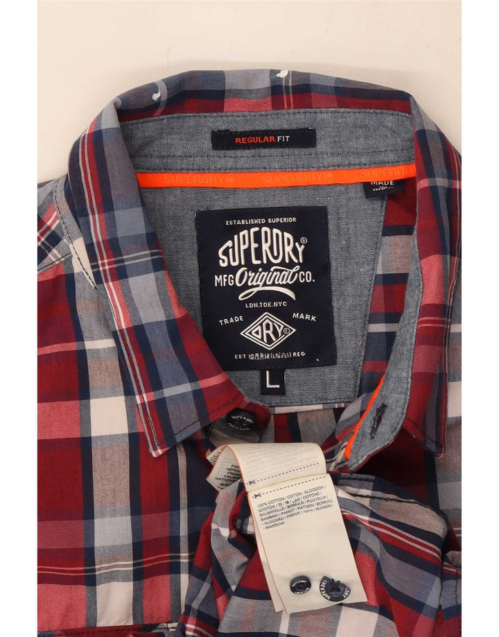 Camisa masculina Superdry Regular Fit grande algodão xadrez vermelho