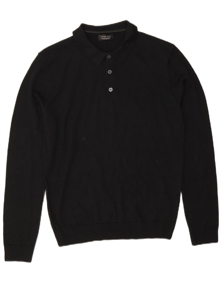 Zara Mens Polo Neck Jumper Sweater Medium Black