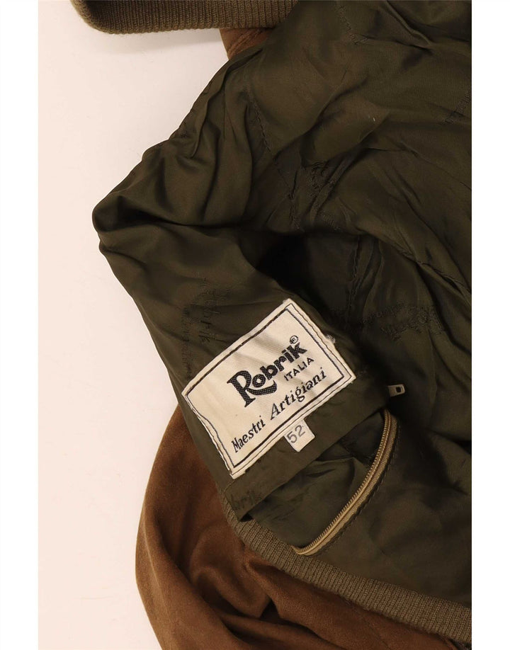 Robrik Mens Suede Bomber Jacket IT 52 Large Beige Leather