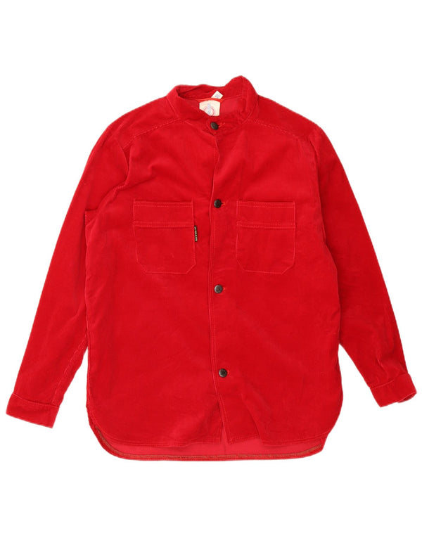 Camisa masculina vintage de veludo cotelê pequena vermelha