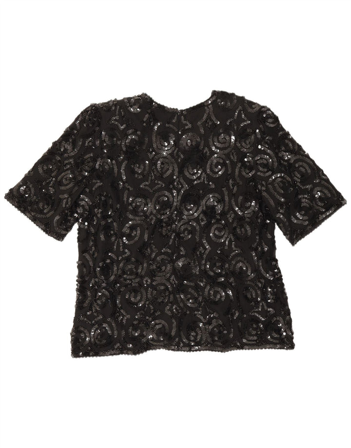 Frank Usher Womens Blouse Top UK 16 Large Black Silk