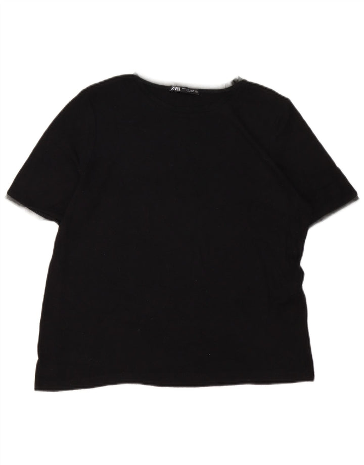 Zara Womens T-Shirt Top UK 12 Medium Black Viscose