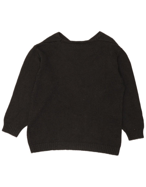 Vintage Dame V-hals sweater UK 14 Medium Sort Bomuld