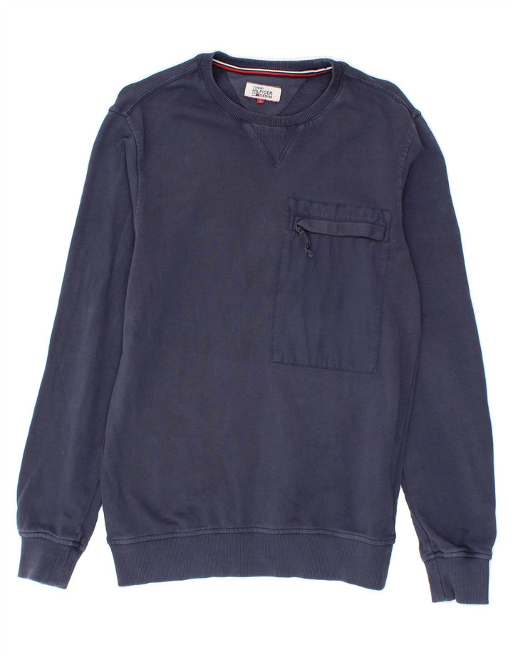TOMMY HILFIGER Mens Sweatshirt Jumper Small Navy Blue Cotton Vintage Tommy Hilfiger and Second-Hand Tommy Hilfiger from Messina Hembry 