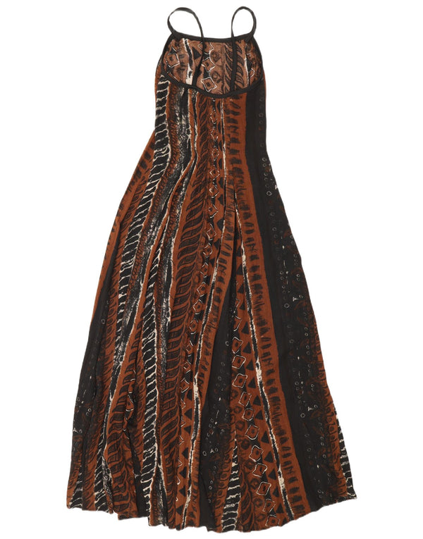 Vintage Womens Sleeveless Maxi Dress UK 12 Medium Brown Geometric Viscose