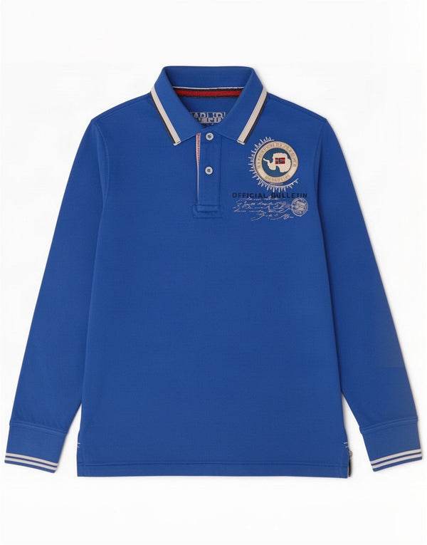 Napapijri Mens Geographic Graphic Long Sleeve Polo Shirt Medium Blue Cotton