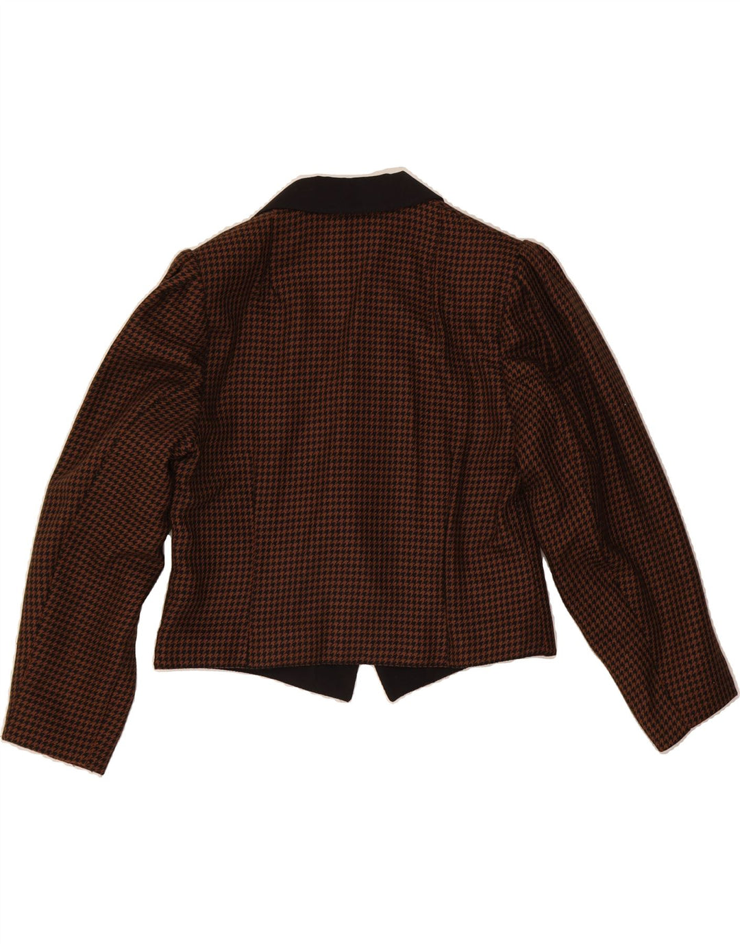 VINTAGE Womens Crop 1 Button Blazer Jacket EU 44 XL Brown Houndstooth Wool Vintage Vintage and Second-Hand Vintage from Messina Hembry 