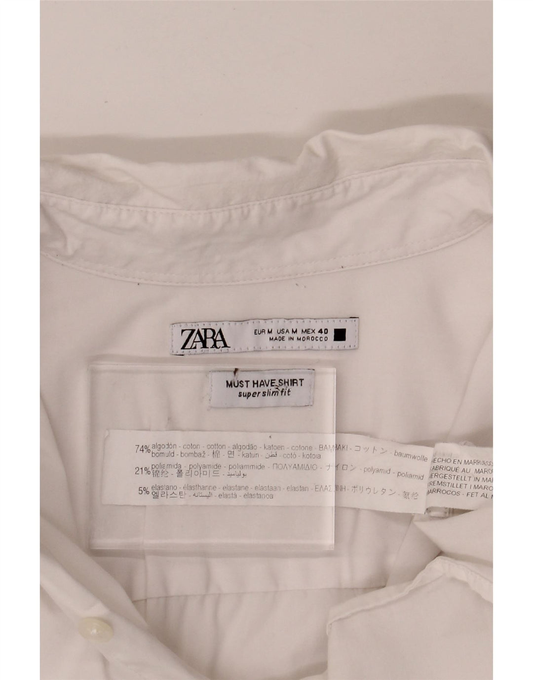 ZARA Mens Slim Fit Shirt Medium White Cotton Vintage Zara and Second-Hand Zara from Messina Hembry 