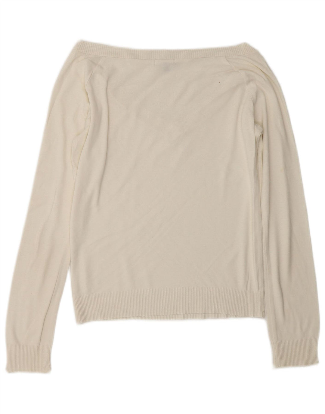 Massimo Dutti Womens Crop V-Neck Jumper Sweater UK 12 Medium Off White