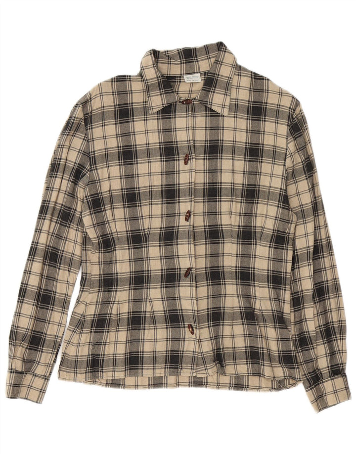 Benetton Womens Shirt IT 44 Medium Beige Plaid Viscose