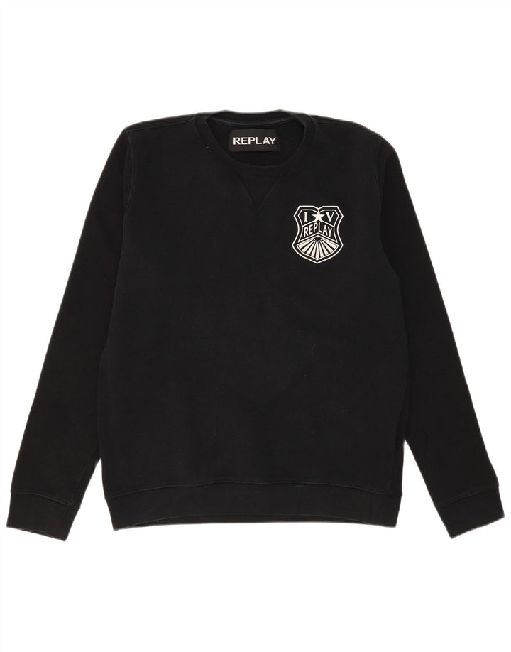 REPLAY Mens Graphic Sweatshirt Jumper Large Black Cotton