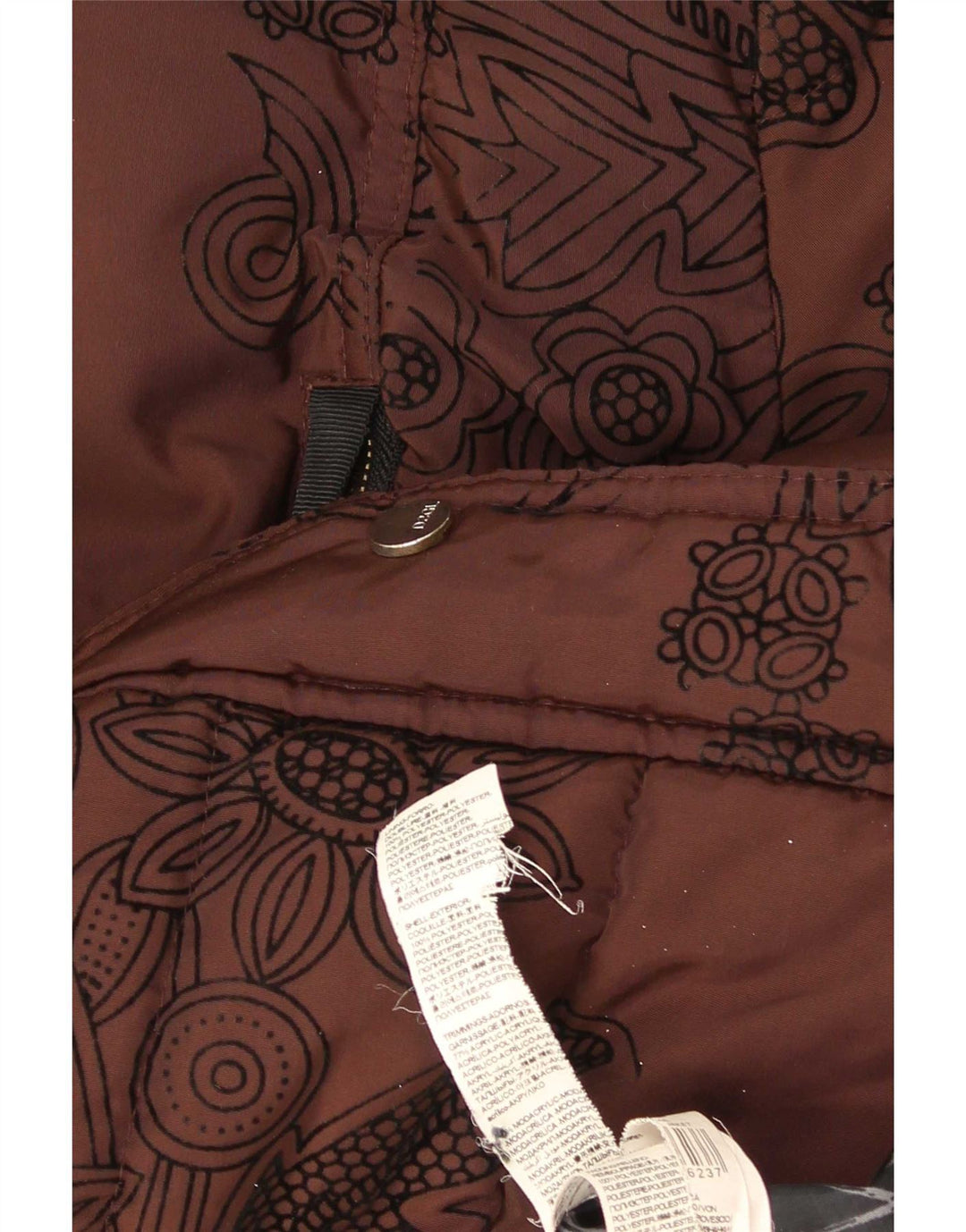 Desigual Womens Hooded Oversized Padded Jacket EU 36 Small Brown Floral