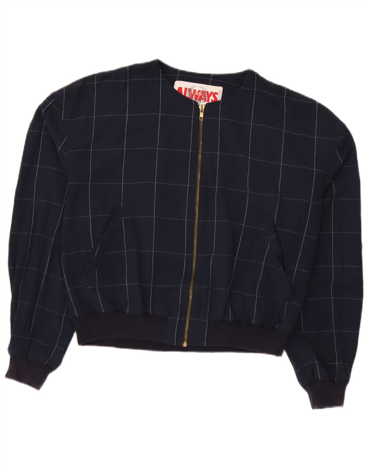 Vintage mujer bomber chaqueta IT 52 2XL azul marino comprobar viscosa