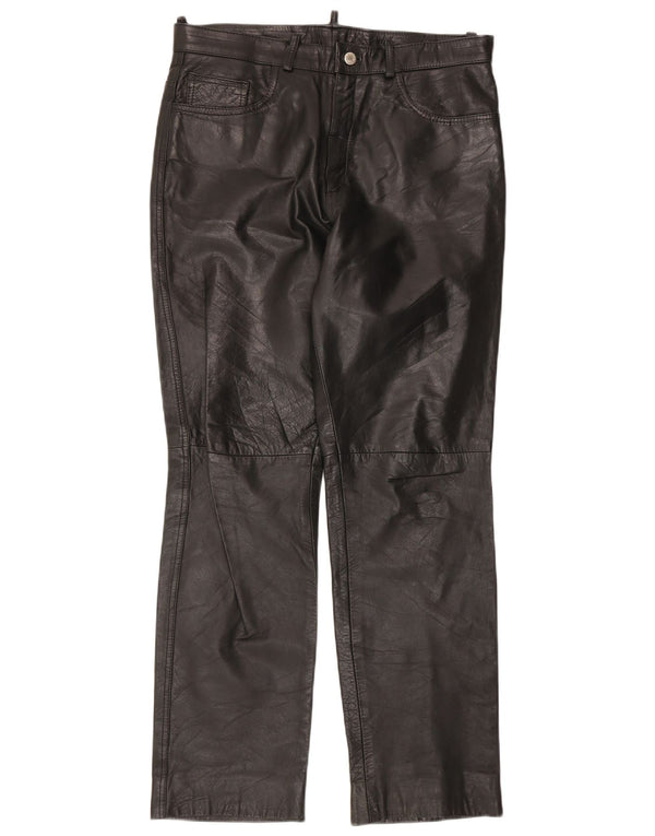 Pantaloni dritti in pelle vintage da uomo IT 50 grandi W34 L30 neri