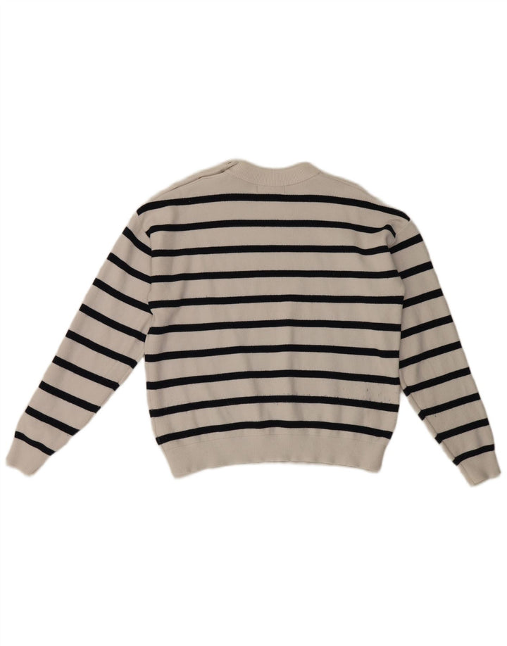 Marks & Spencer Womens Crew Neck Jumper Sweater UK 14 Medium White Striped