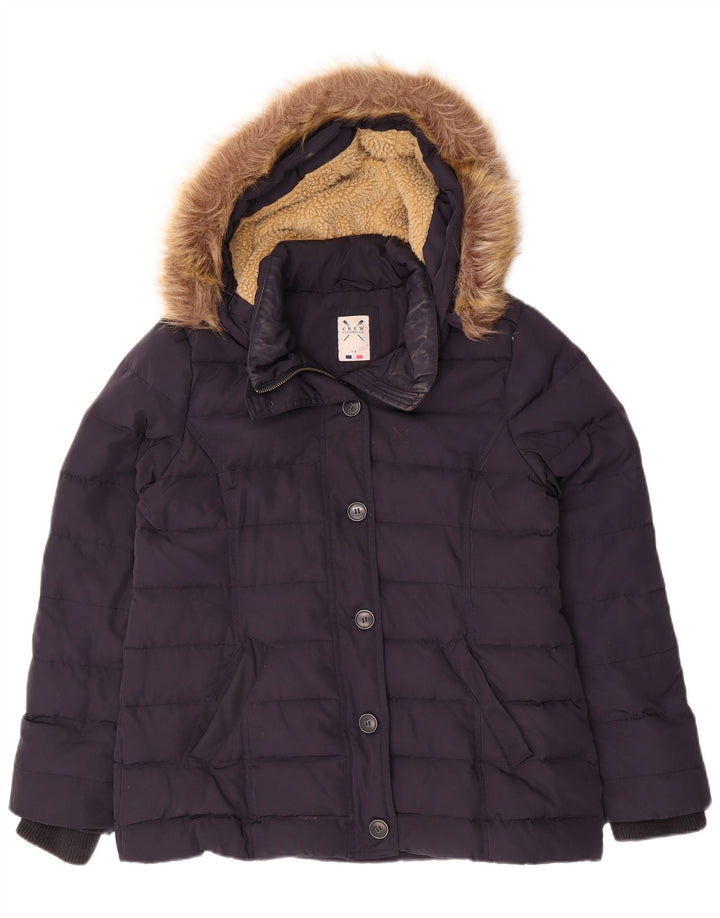 CREW CLOTHING Womens Hooded Padded Jacket UK 14 Medium Navy Blue Polyester